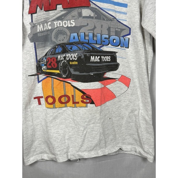 Vintage 90s Davey Allison Mac Tools NASCAR Racing Graphic T Shirt L Gray Tultex - Picture 3 of 14